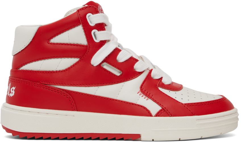 Palm Angels Red & White University Mid Sneakers In White Red