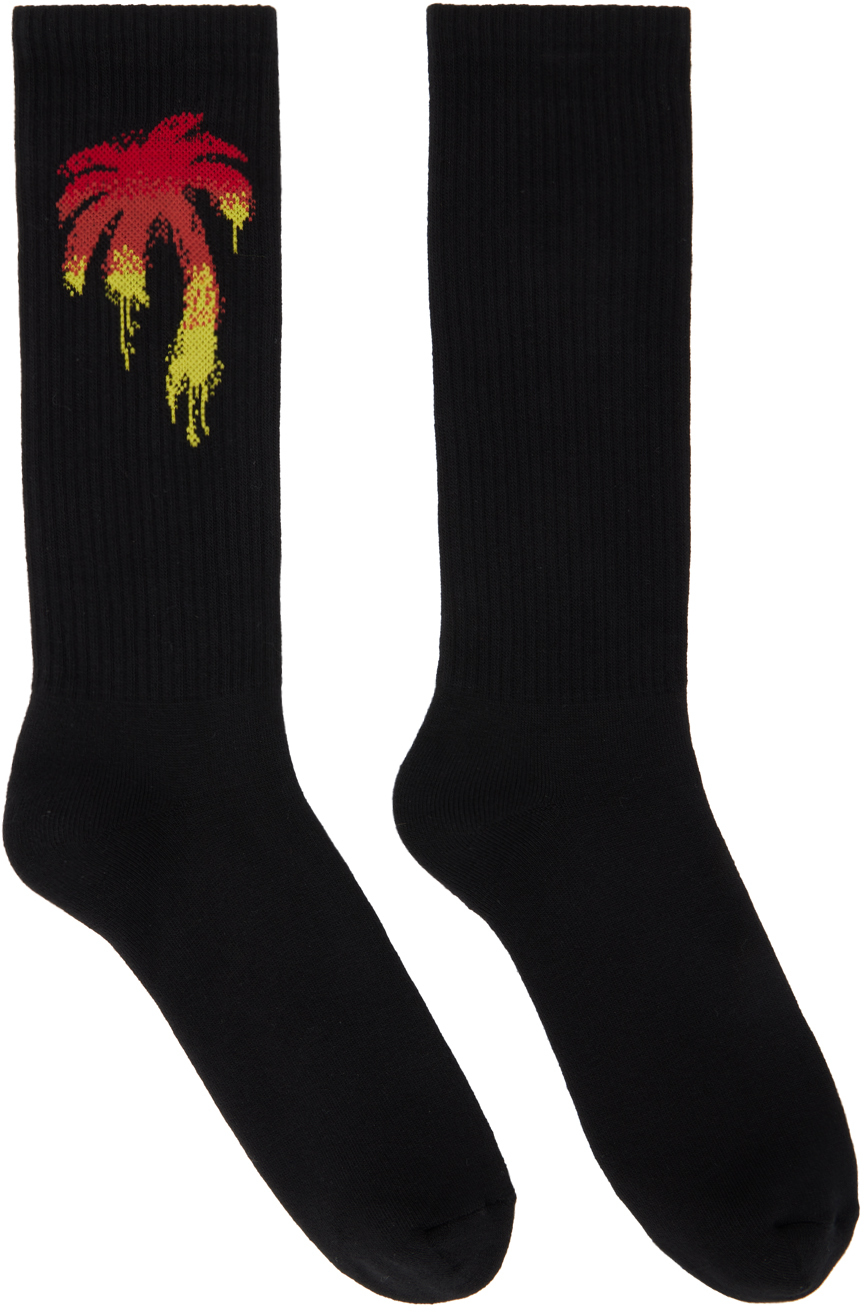 Palm Angels: Black Gradient Palm Socks | SSENSE Canada