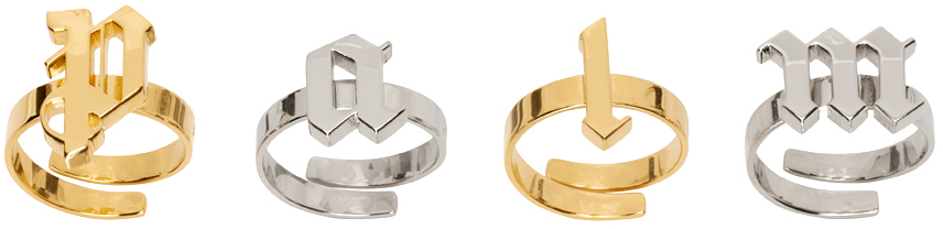 PALM ANGELS GOLD & SILVER GOTHIC 'PALM' RINGS SET