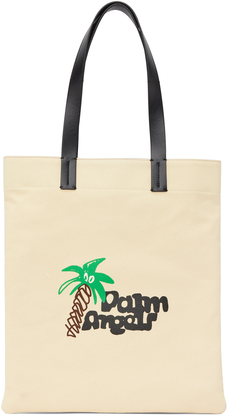 Palm Angels Sketchy Logo-print Tote Bag In Butter Black