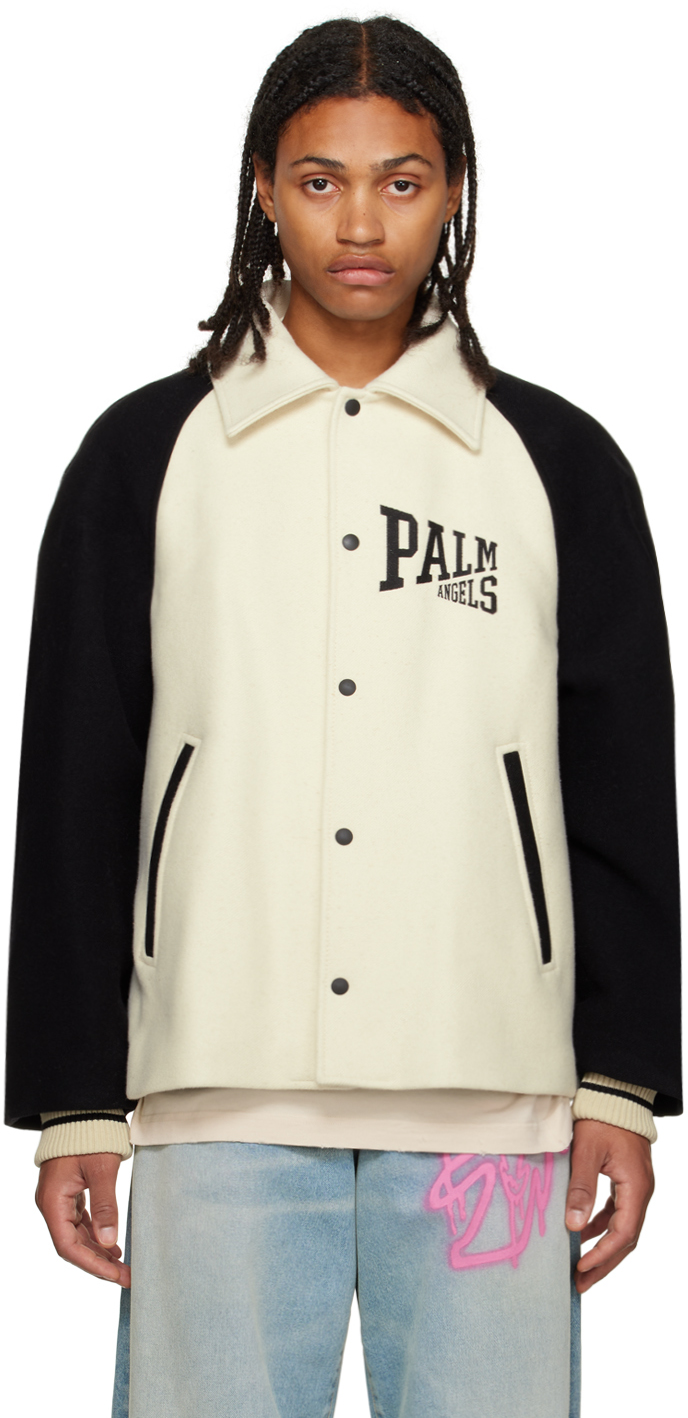 Palm Angels: Black & White University Bomber Jacket | SSENSE