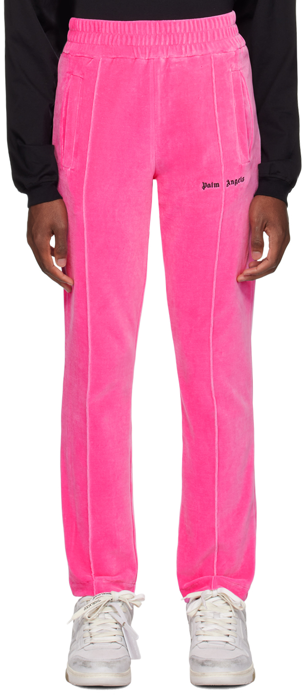 Palm Angels Pink Embroidered Sweatpants In Fuchsia Black