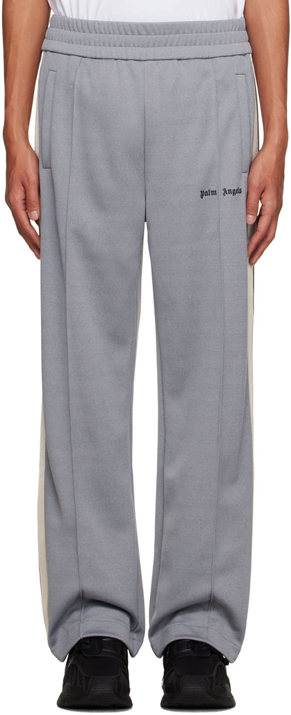 Palm Angels Gray Embroidered Sweatpants In Grey Black