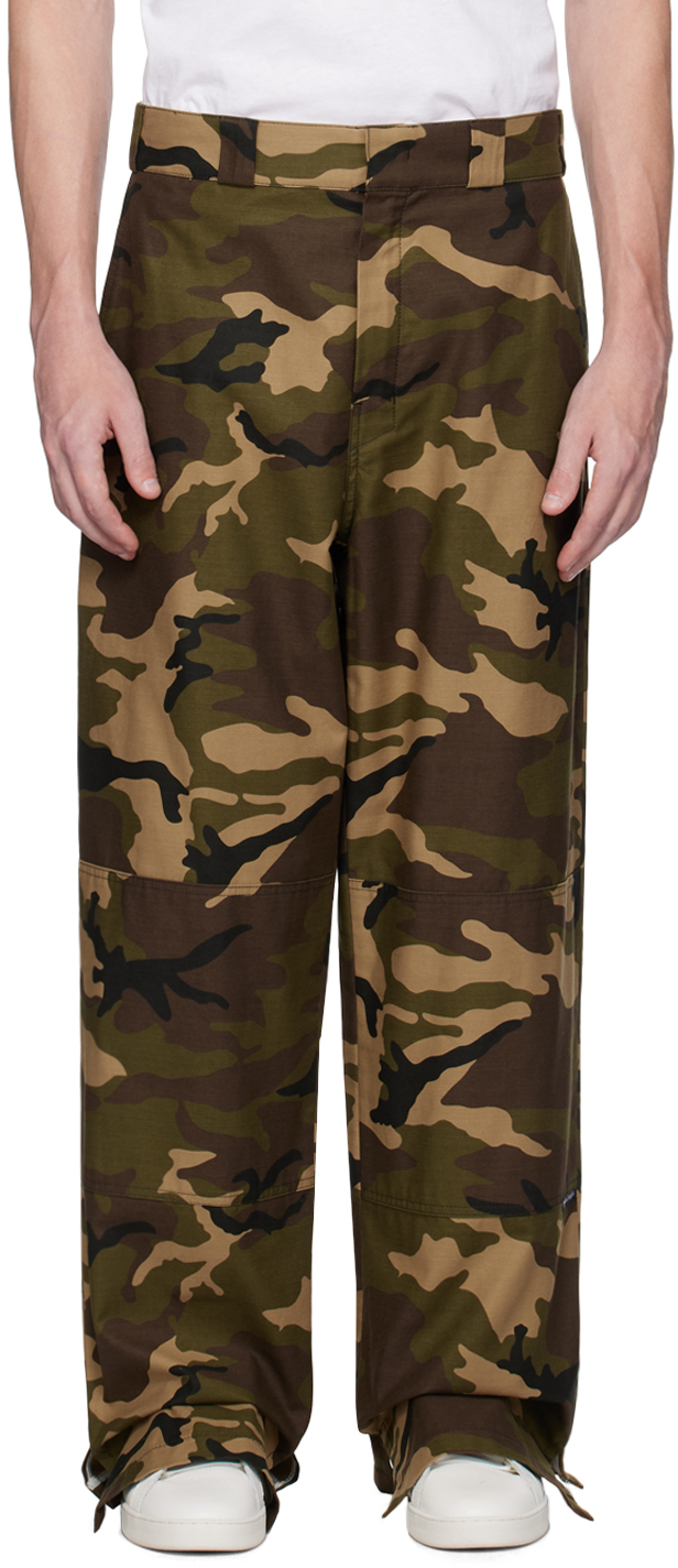 Palm Angels Camouflage-print Wide-leg Trousers In Green