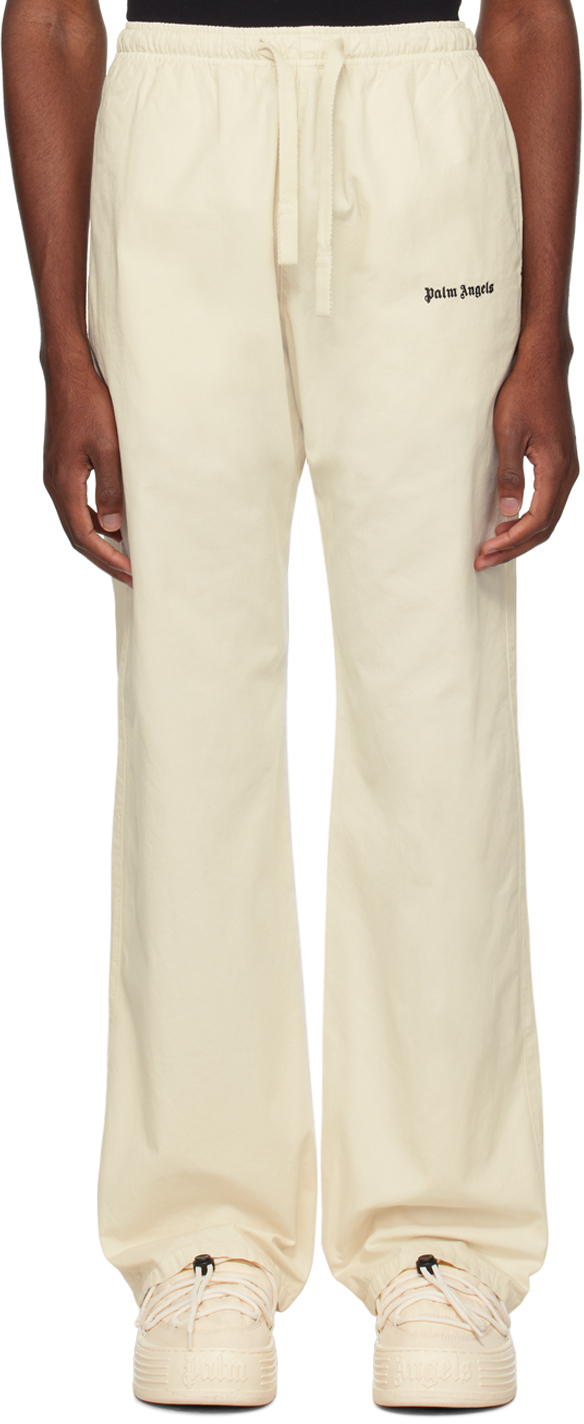 Shop Palm Angels Beige Embroidered Trousers In Beige Black