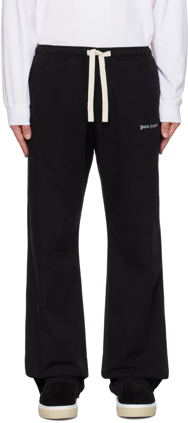 Palm Angels Logo Cotton Travel Pants In Black Whit