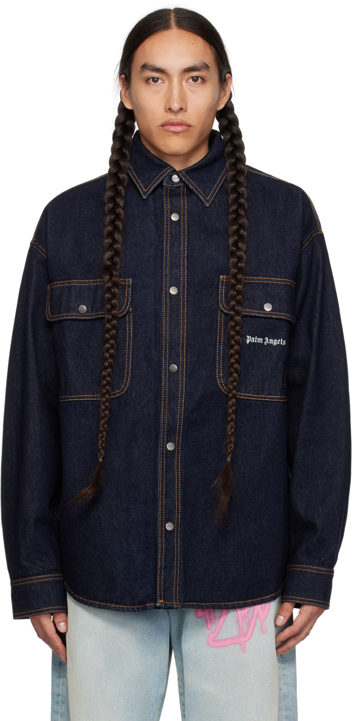 Navy Embroidered Denim Shirt