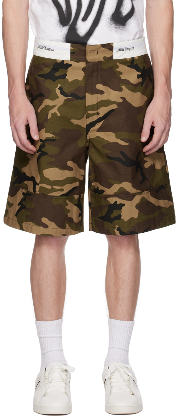 Shop Palm Angels Green Sartorial Shorts In Military Off White