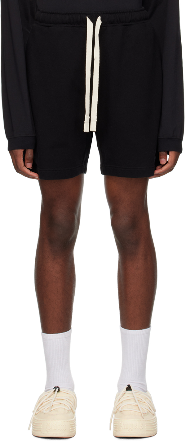 Palm Angels Black Embroidered Shorts In Black Whtie