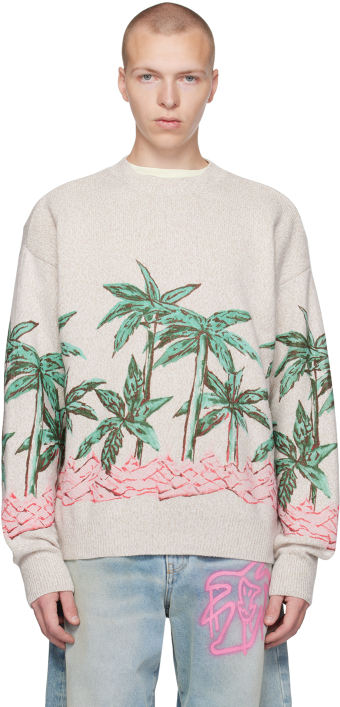Shop Palm Angels Beige Palms Row Sweater In Butter Green
