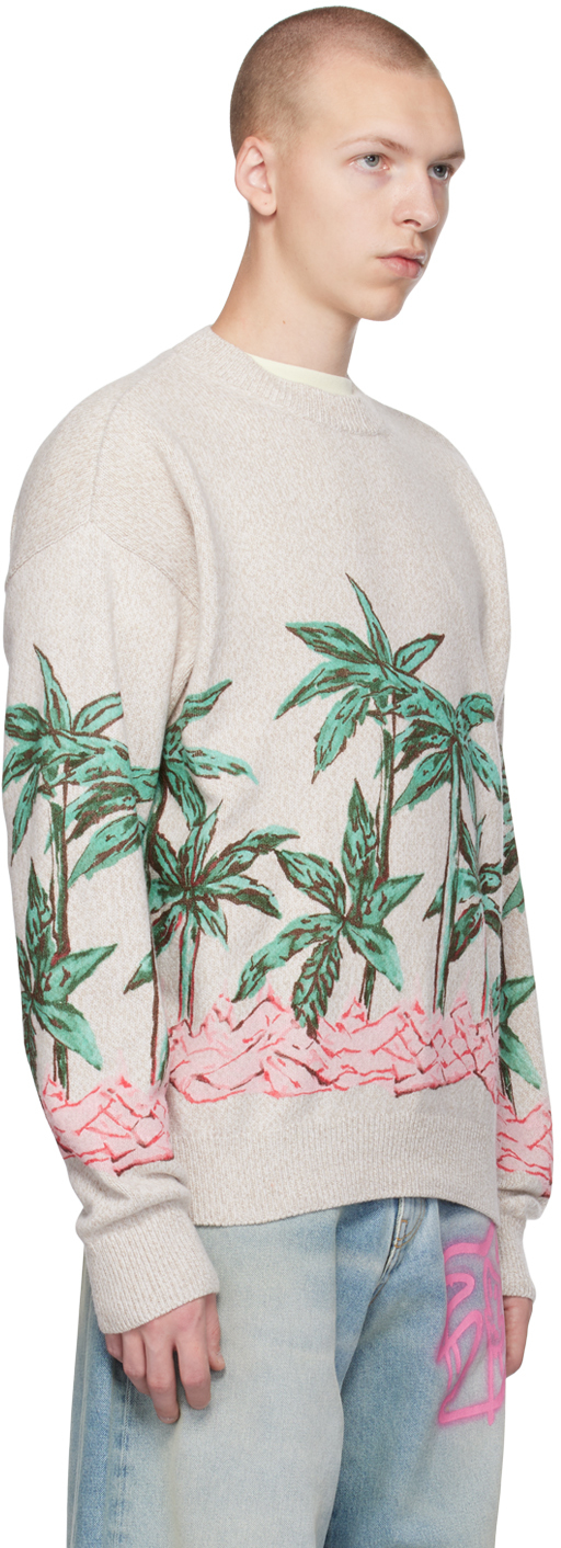Palm Angels Palms Row-print Sweatshirt In Butter Green
