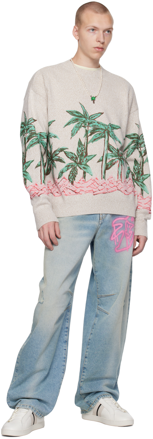 Palm Angels Palms Row-print Sweatshirt In Butter Green