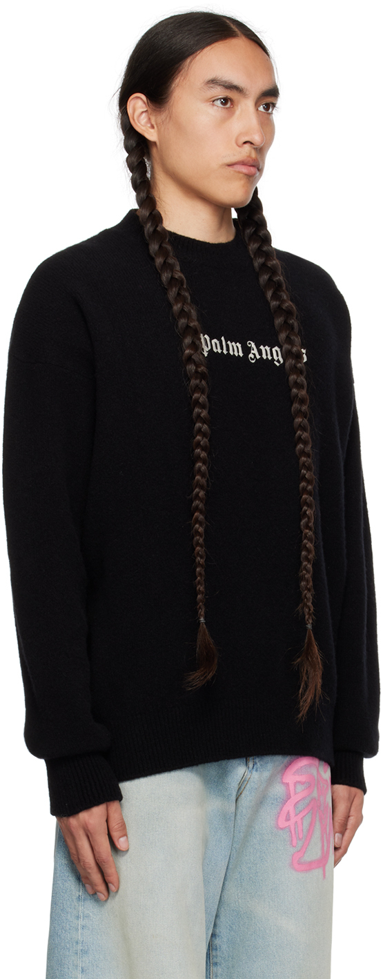 Palm Angels Black Embroidered Sweater In Black White