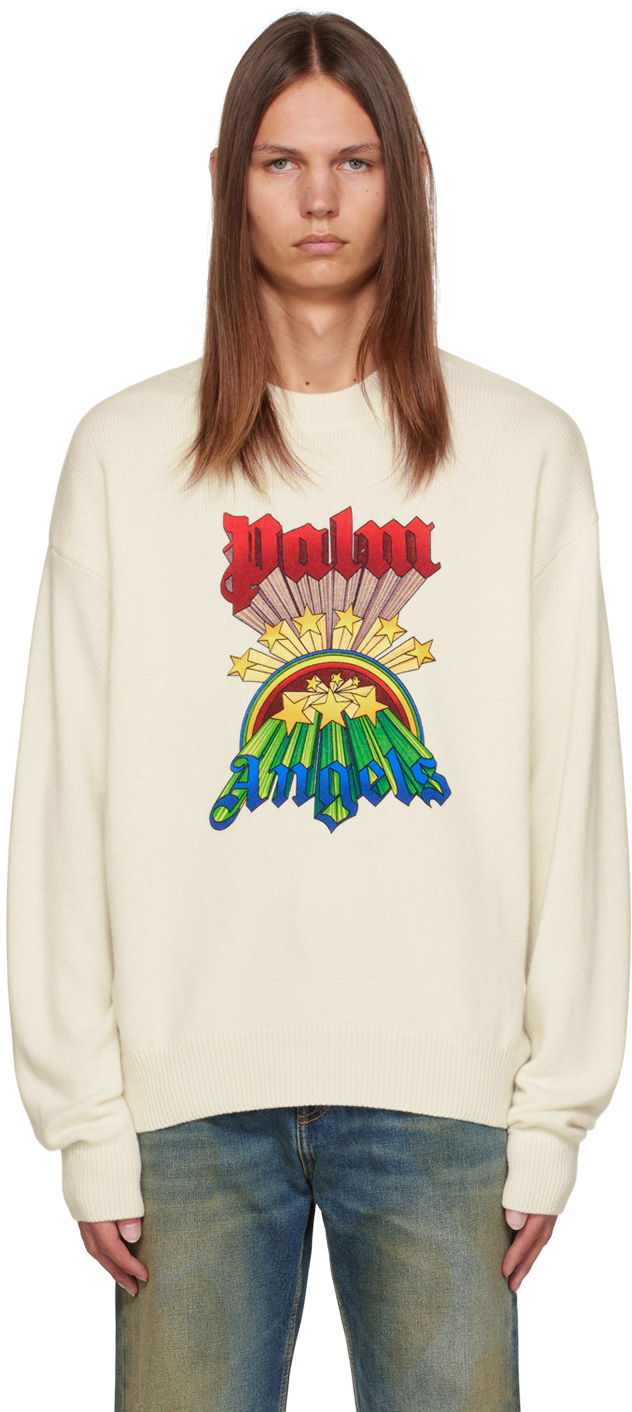 Palm Angels White Graphic Sweater