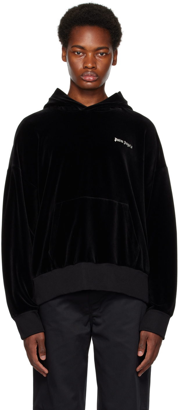 Black Embroidered Hoodie by Palm Angels on Sale