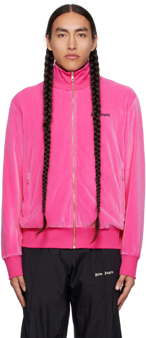 Polyester Zip Up Black and Pink Palm Angels Track Jacket - Jackets Masters