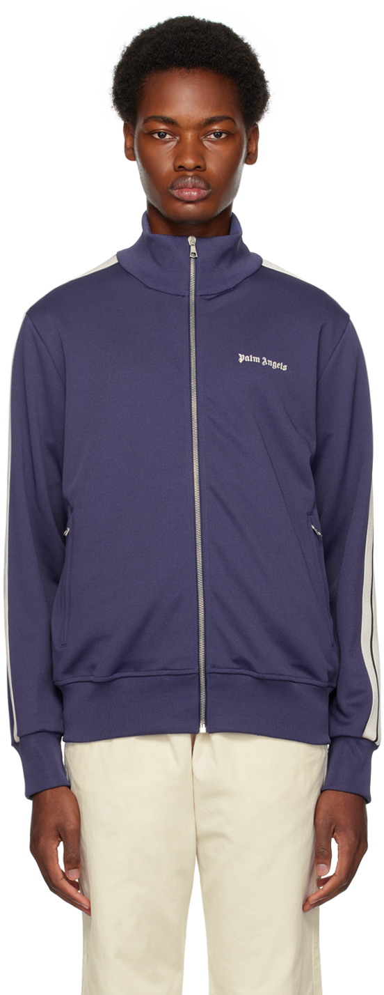 Palm Angels Purple Zip Jacket In Navy Blue Whit