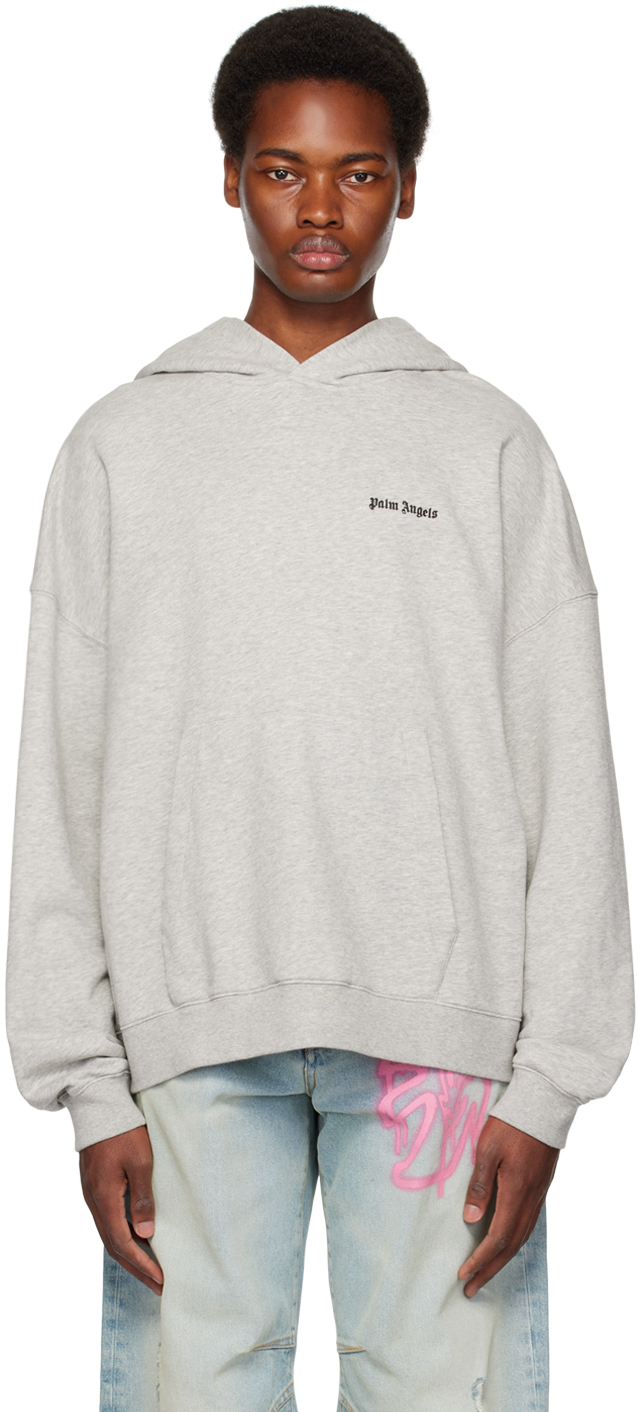 Palm Angels Gray Embroidered Hoodie