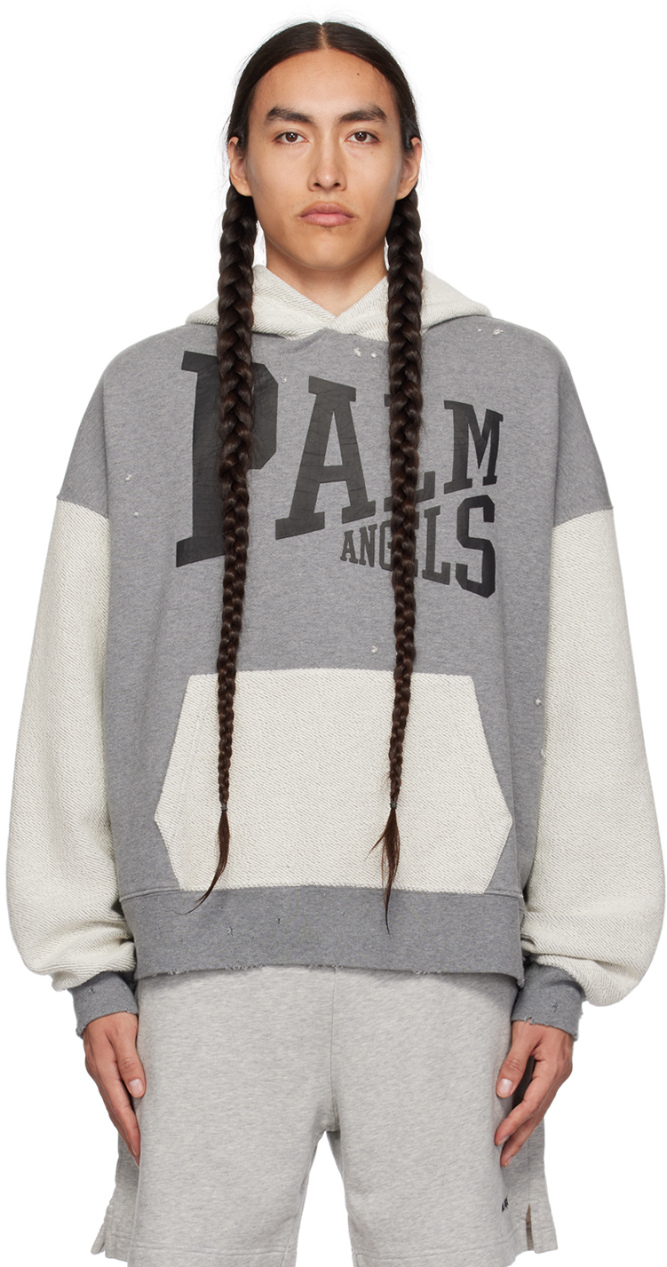 Pull à capuche de style collégial gris Palm Angels en solde