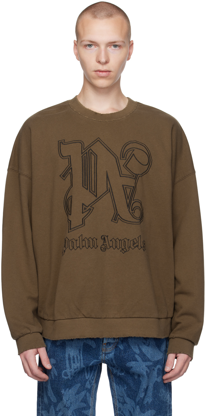 Shop Palm Angels Brown Monogram Sweatshirt In Brown Black