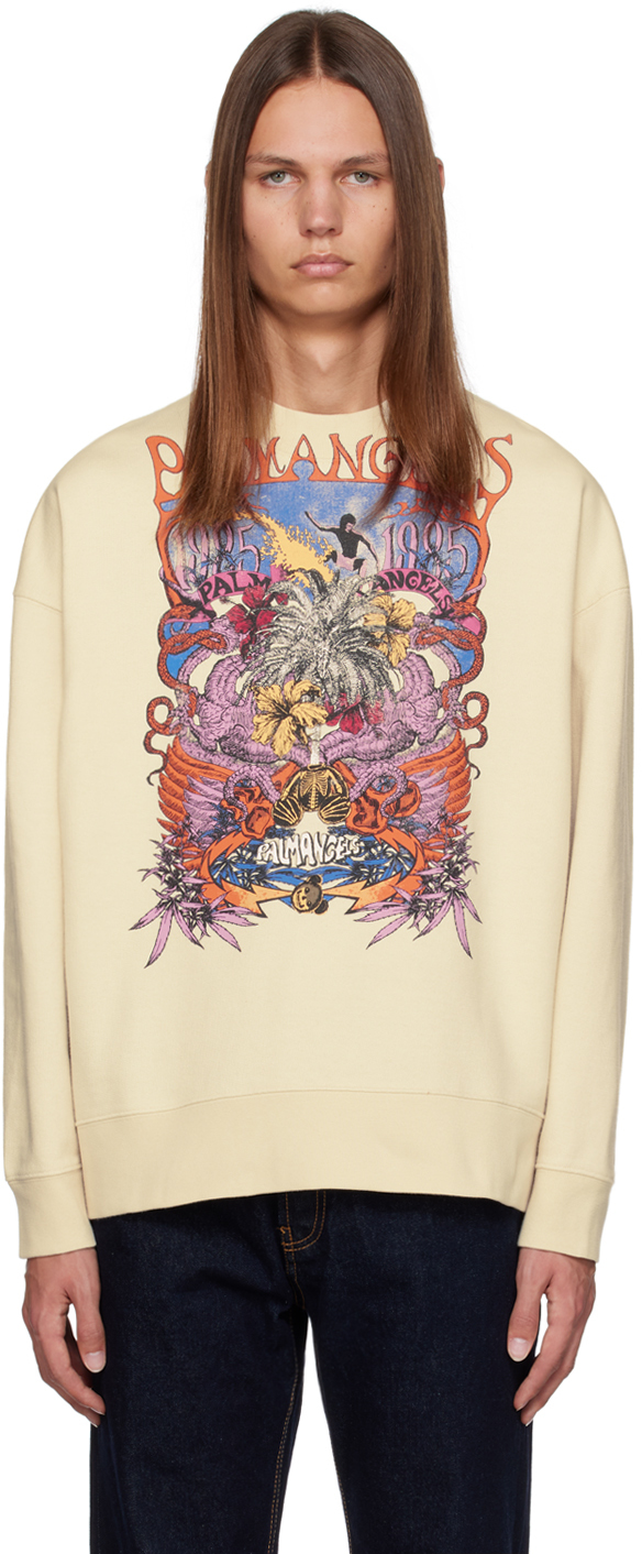 Shop Palm Angels Beige Palm Concert Sweatshirt In Multicolor