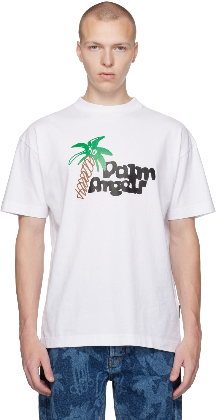 Shop Palm Angels White Sketchy T-shirt In White Black
