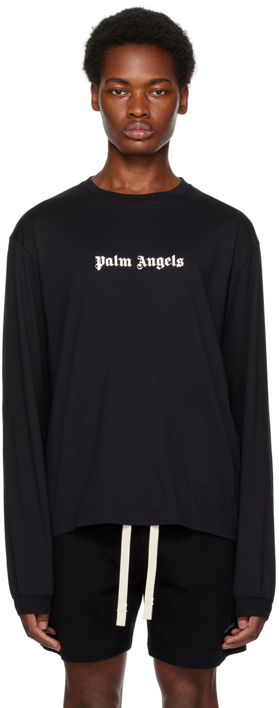 Shop Palm Angels Black Printed Long Sleeve T-shirt In L/s Black White