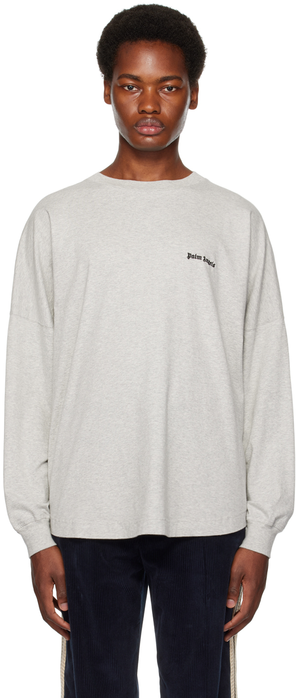 Gray Embroidered Long Sleeve T-Shirt
