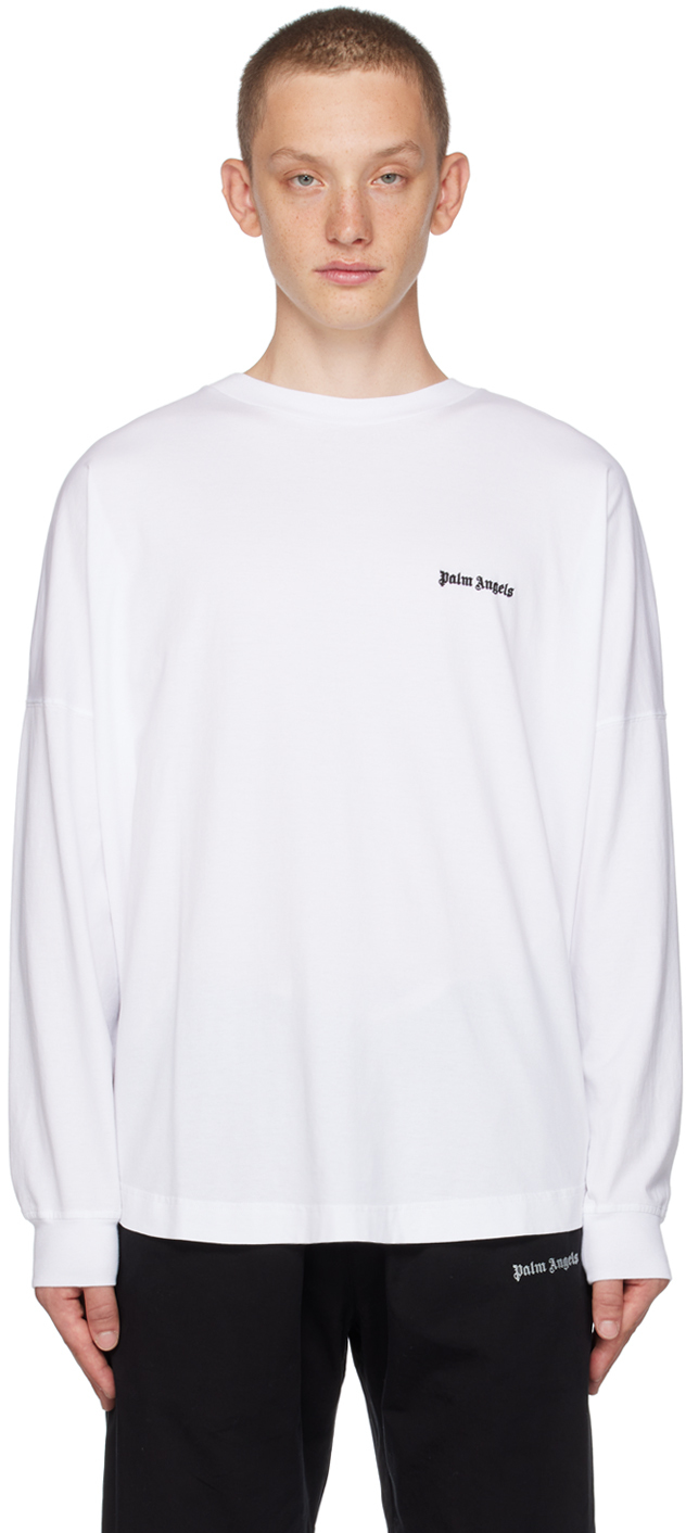 Shop Palm Angels White Embroidered Long Sleeve T-shirt In L/s White Blac