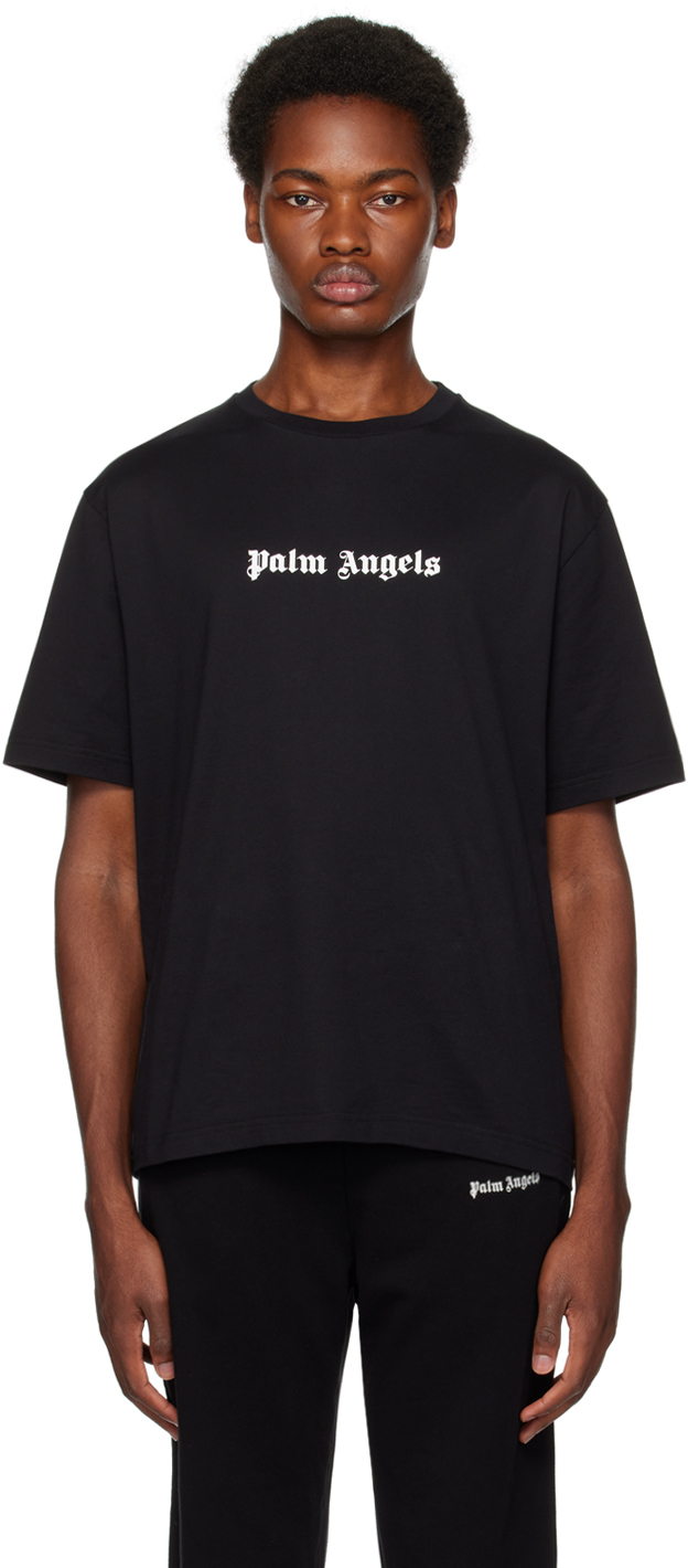 Shop Palm Angels Black Printed T-shirt In Black White