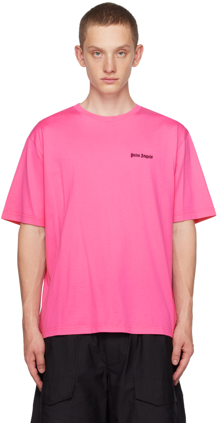 Palm Angels Pink Embroidered T-Shirt