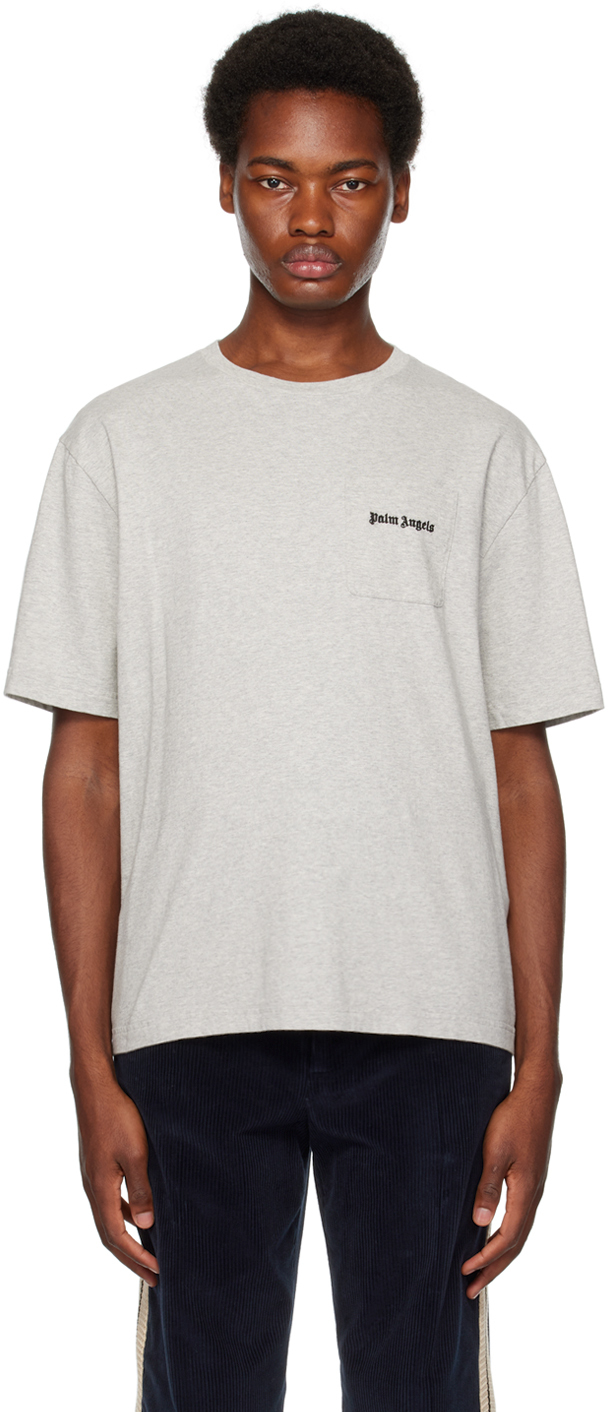 Gray Embroidered T-Shirt by Palm Angels on Sale