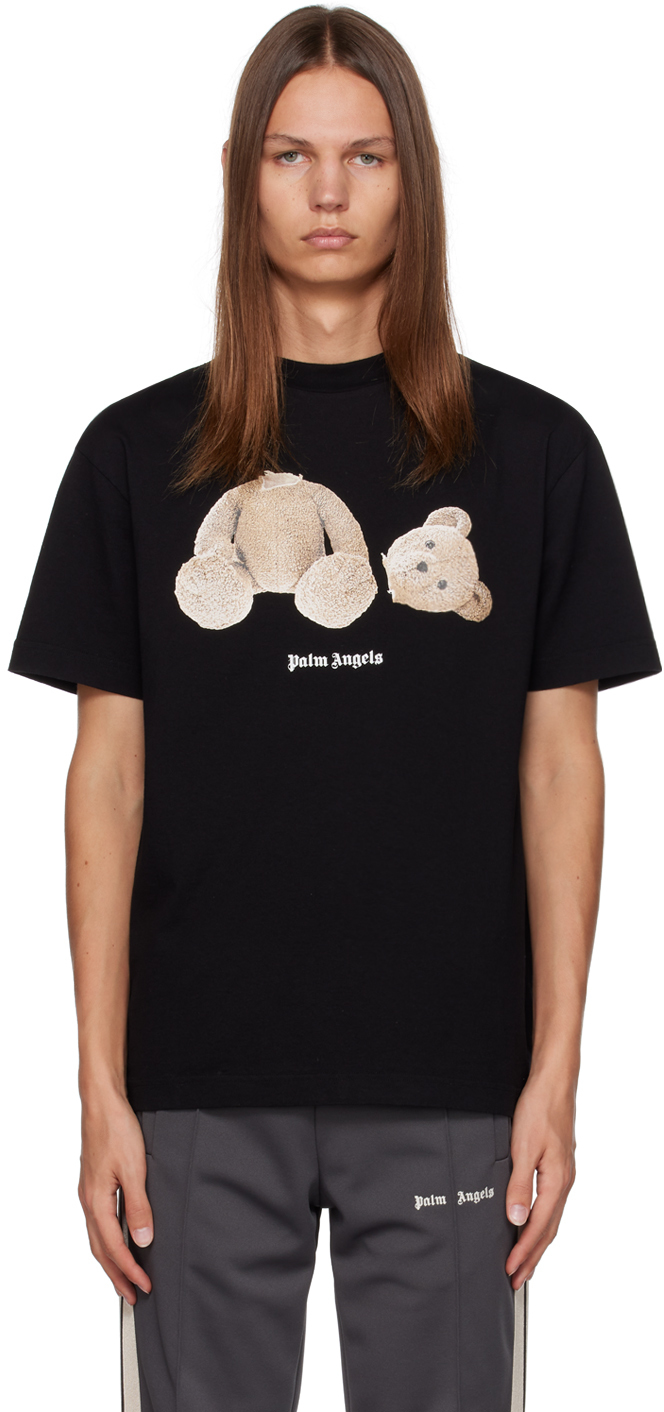 Palm Angels Grey Teddy Bear Logo T-Shirt