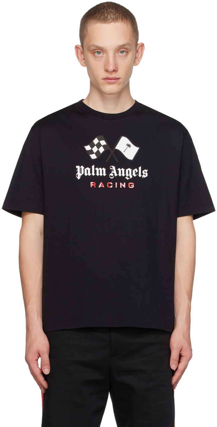 Palm Angels: Black MoneyGram Haas F1 Edition 'Racing' T-Shirt | SSENSE