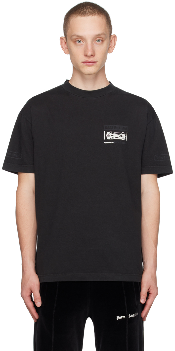 Palm Angels: Black MoneyGram Haas F1 Edition T-Shirt | SSENSE