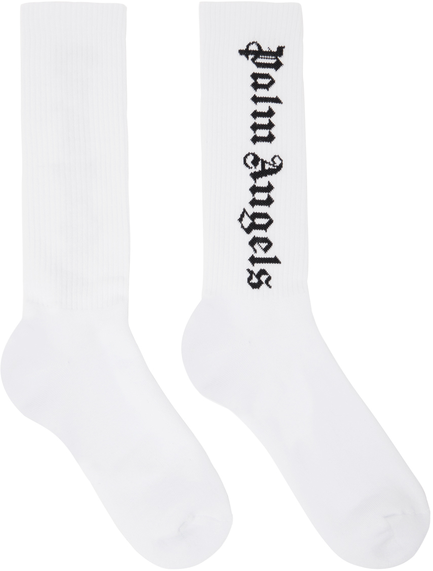 Shop Palm Angels White Gothic Socks In White Black