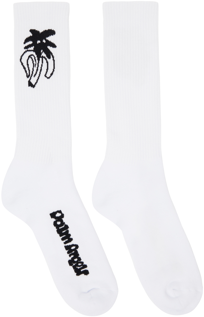 Palm Angels White Jimmy Socks In White Black