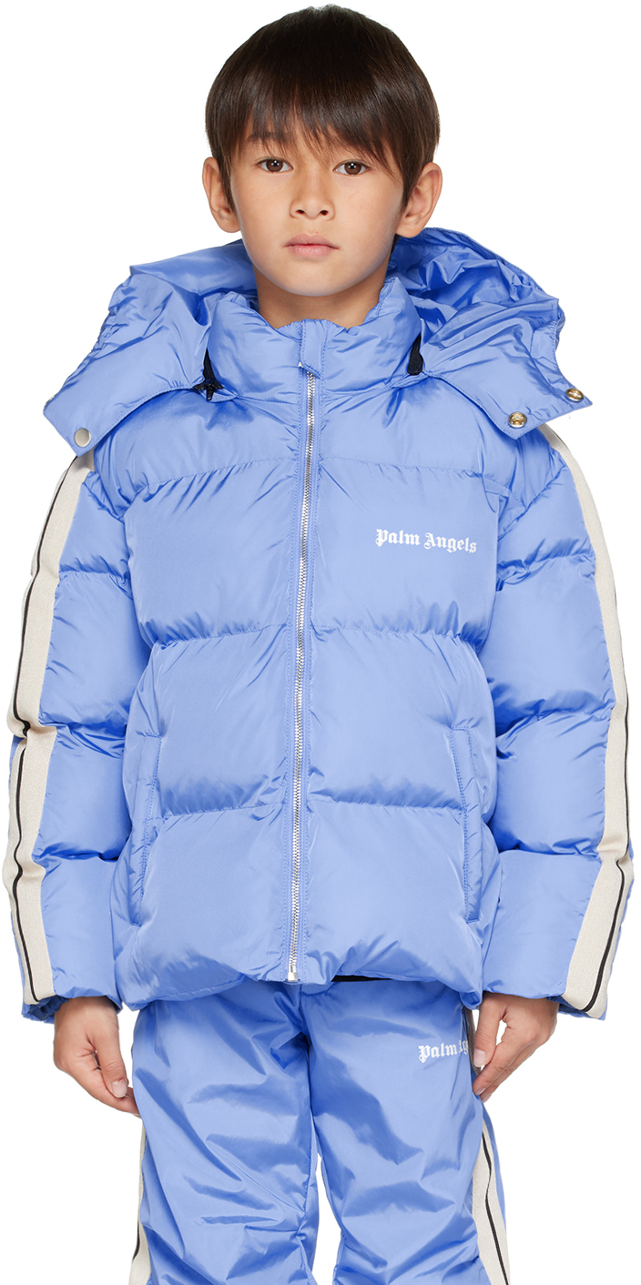 Palm Angels Padded Jacket With Track Logo In Turquoise White