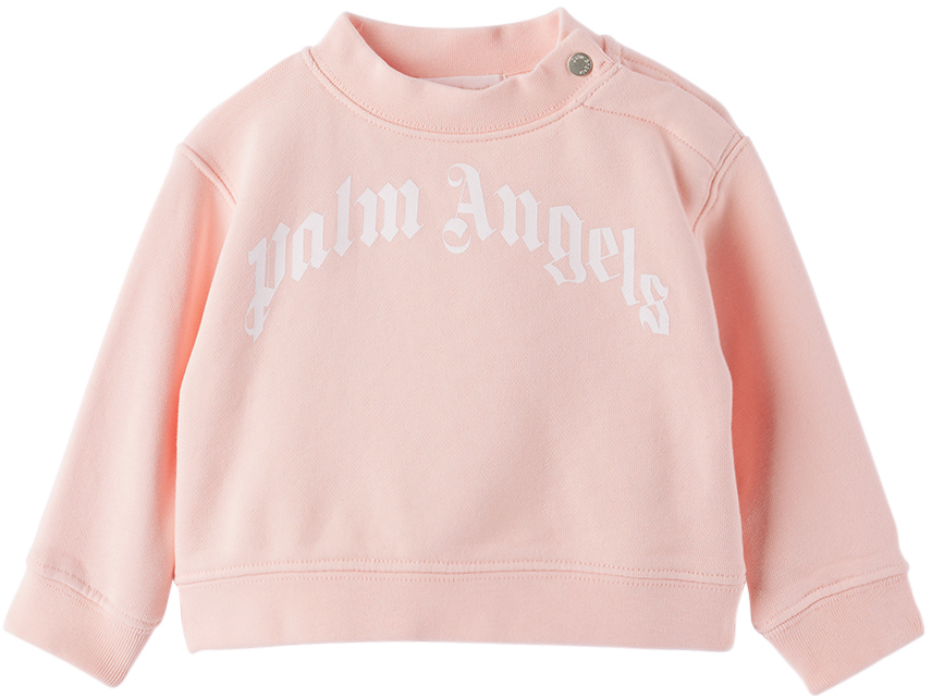 Palm Angels Kids' Baby Pink Curved Sweatshirt In Baby Pink White