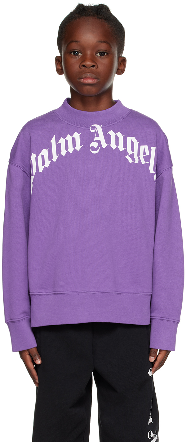 Palm Angels Kids Purple Classic Curved Sweatshirt In Purple White