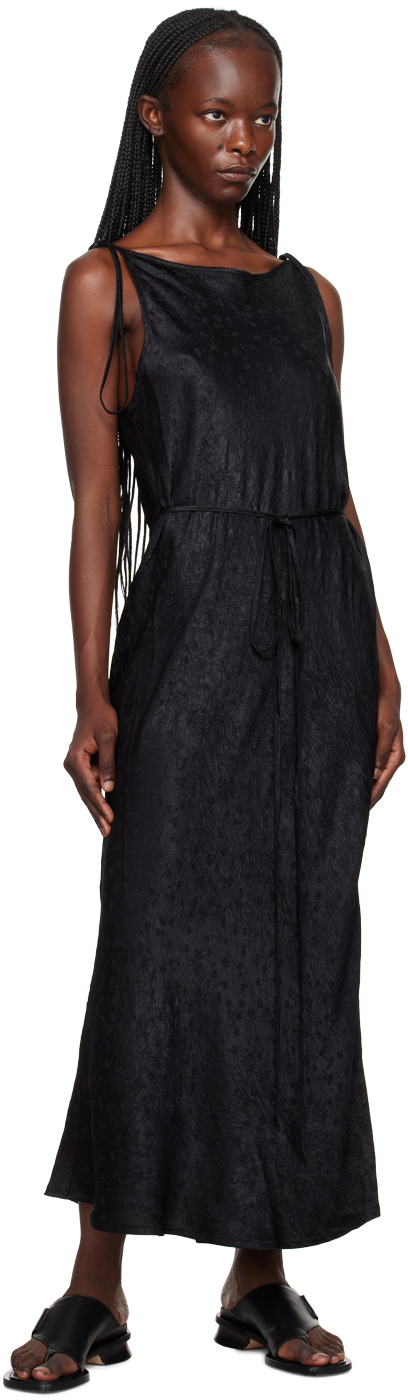 SONG FOR THE MUTE BLACK TIED WRAP MIDI DRESS 