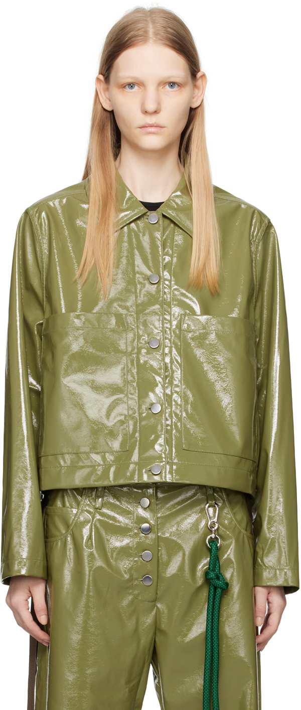 Green Cropped Faux-Leather Jacket
