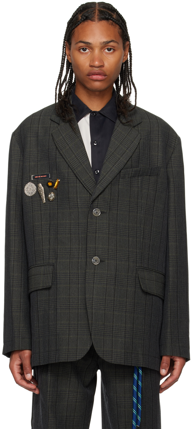 Gray Square Blazer by Song for the Mute on Sale