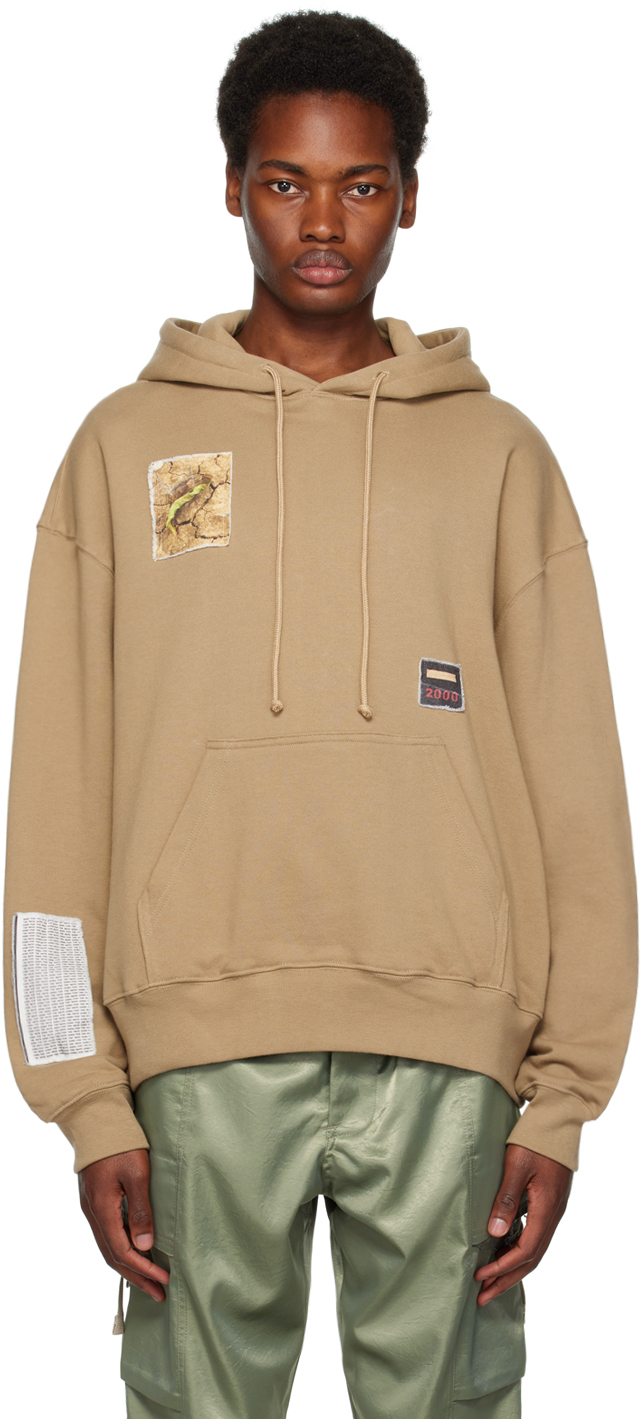 Song For The Mute Cotton Patch-detail Hoodie In Beige