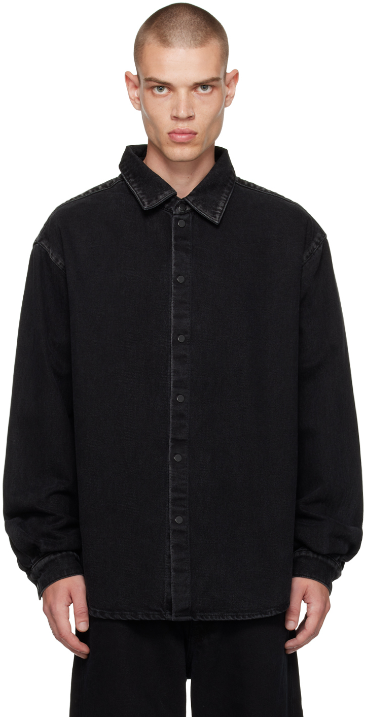Rta Black Faded Denim Shirt In Black Outline