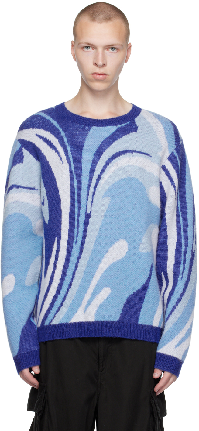 Rta Blue Graphic Sweater In Dusty Blue Swirl