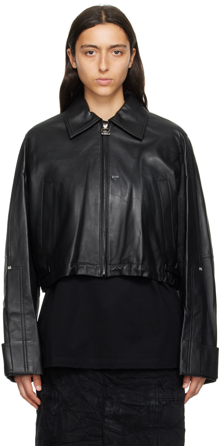 Wooyoungmi Black Cropped Leather Jacket In Black 654b