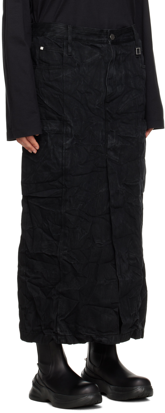 WOOYOUNGMI BLACK CRINKLED DENIM MAXI SKIRT 