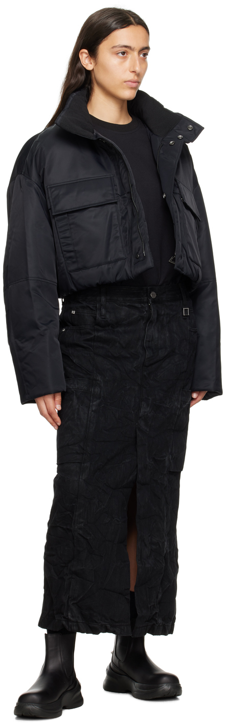 WOOYOUNGMI BLACK CRINKLED DENIM MAXI SKIRT 