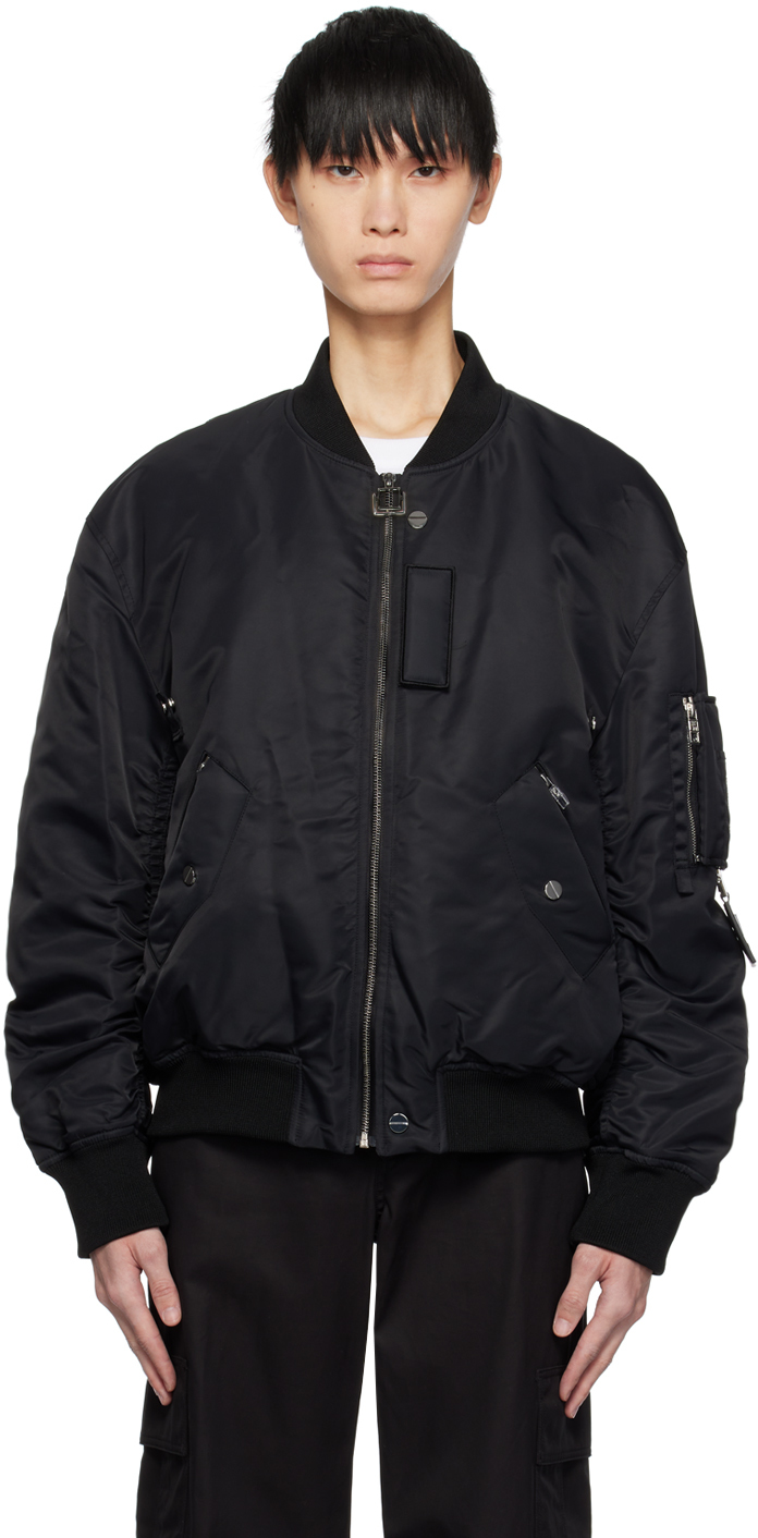Wooyoungmi Black Embroidered Bomber Jacket In Black 964b